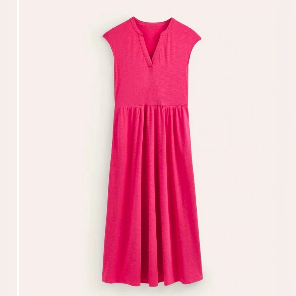 NWOT Boden Pink Chloe Notch Jersey Maxi Barbiecore Dress Sz 8 - Picture 3 of 16